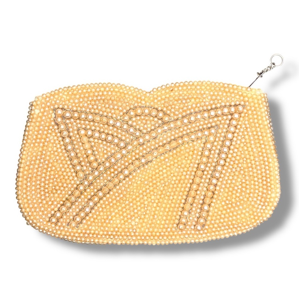 Vintage K And G 1940s Beaded Mini Bag Made In Japan Ivory Cream Pinup Wedding